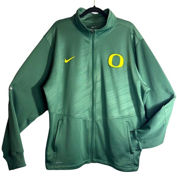 RARE NIKE Mens XXL Oregon Ducks Zipper Dri-Fit Team Jacket Unique Pattern Green - Picture 1 of 4